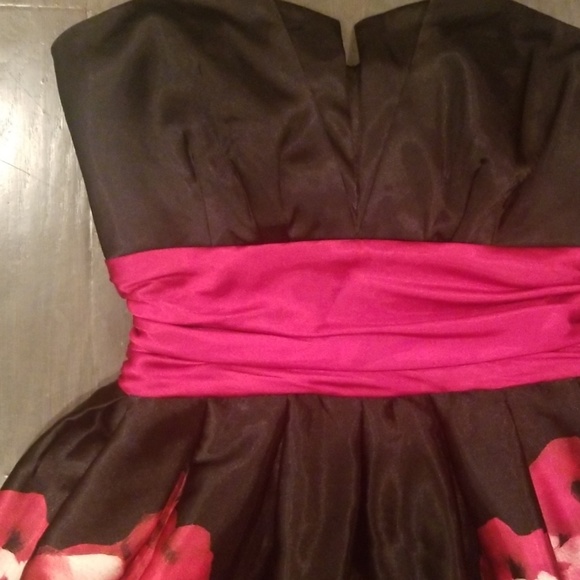 Satin Floral Strapless Dress - Picture 2 of 4